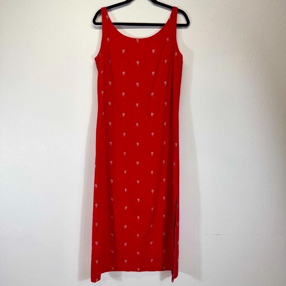 David Brooks Vintage‎ Sleeveless  Pull On Floral Embroidered Red Midi Dress 12